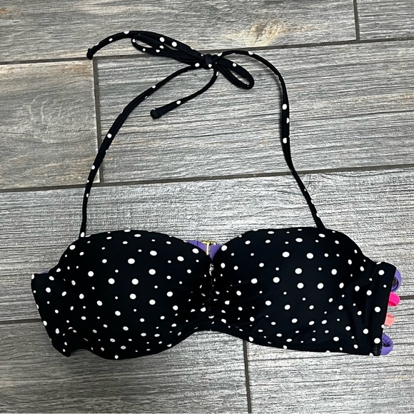 New California Waves Space Dot Bikini Top L Large Juniors Black Multicolor NWOT - Picture 5 of 8